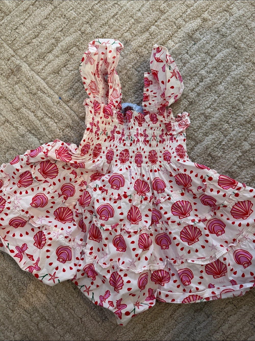 Hill house Home Pink Shell-Print Ruffle Baby Dress  12-18 mos